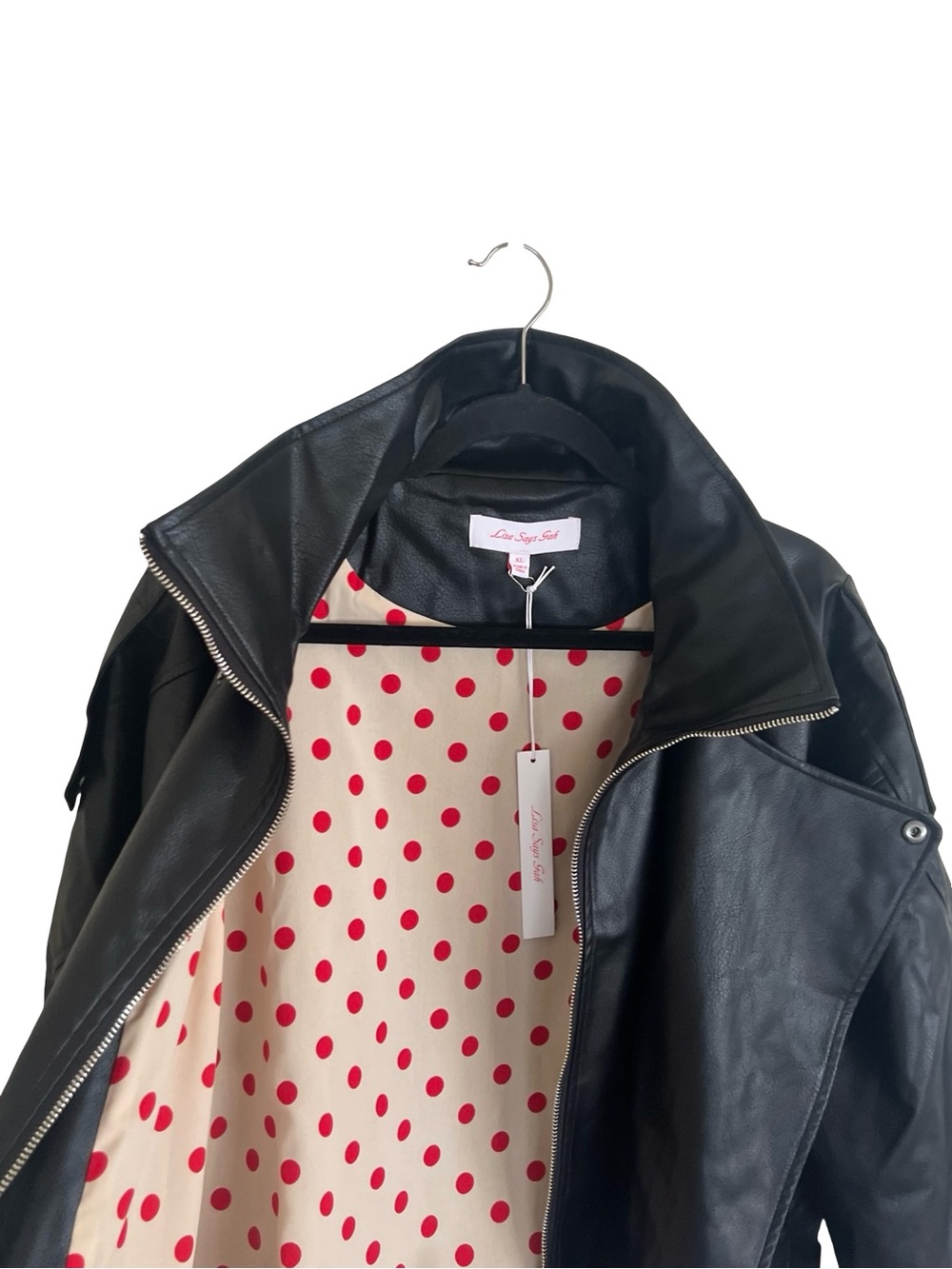 Lisa Says Gah Black Frankie Faux Leather Zip Up Jacket NWT XL - Picture 4 of 7